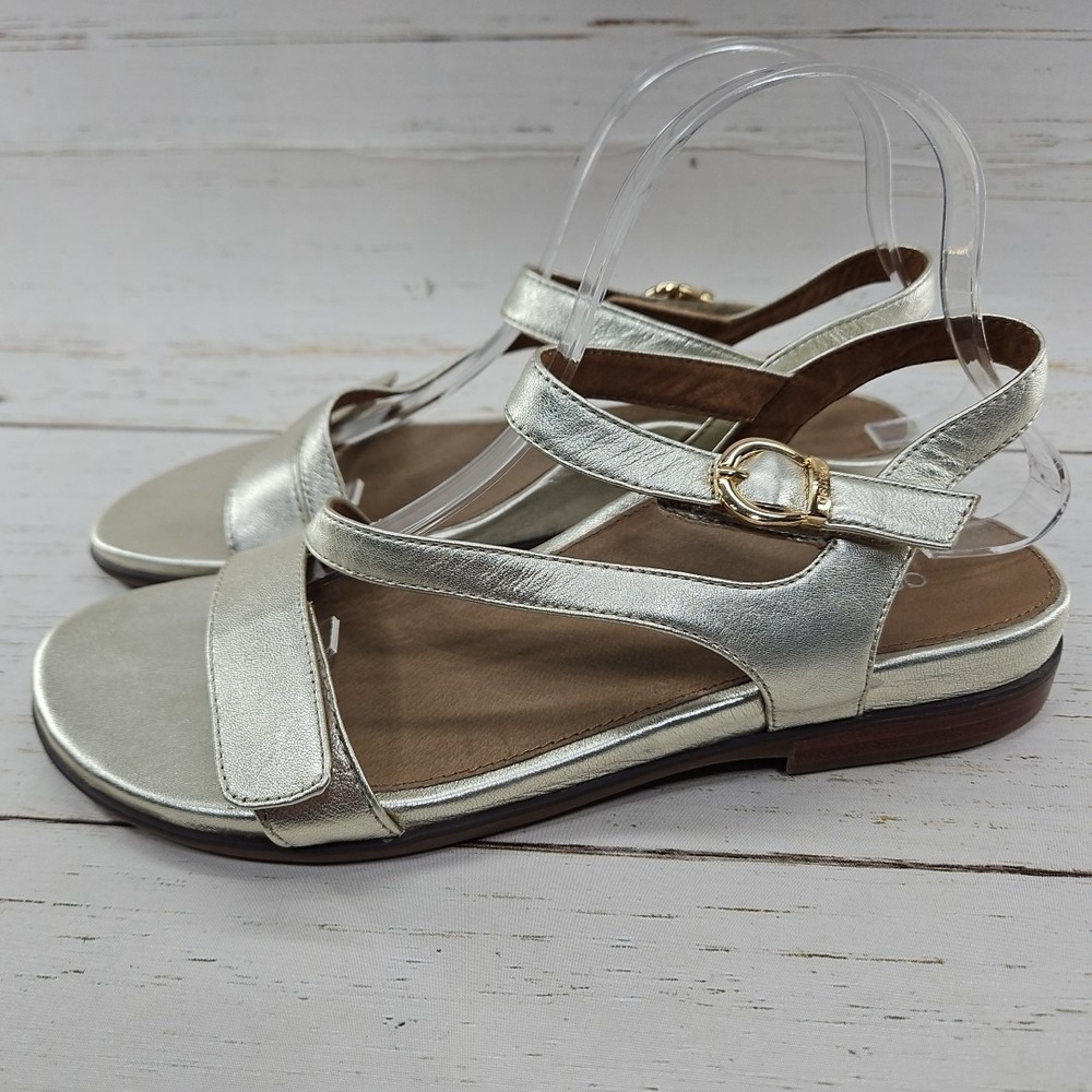 Aetrex Gabby Womens 10 Gold Metallic Leather Adjustable Strap‎ Sandal ES562W